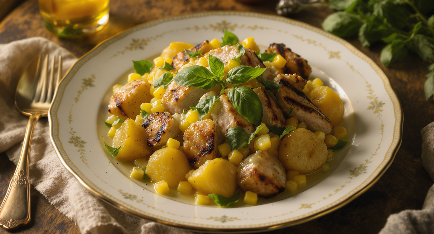 Summer Grilled Chicken & Potato Salad with Charred Corn and Basil