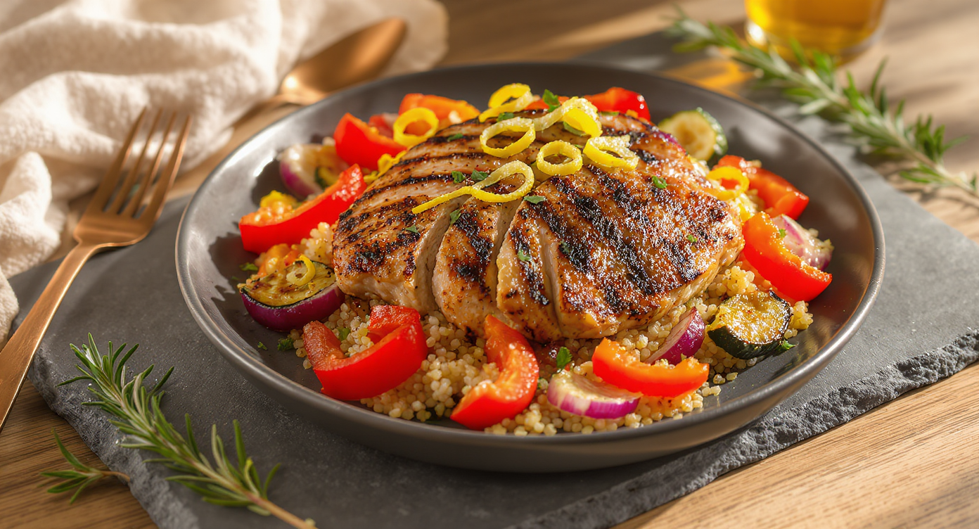 Lemon Rosemary Grilled Chicken with Quinoa & Roasted Vegetables