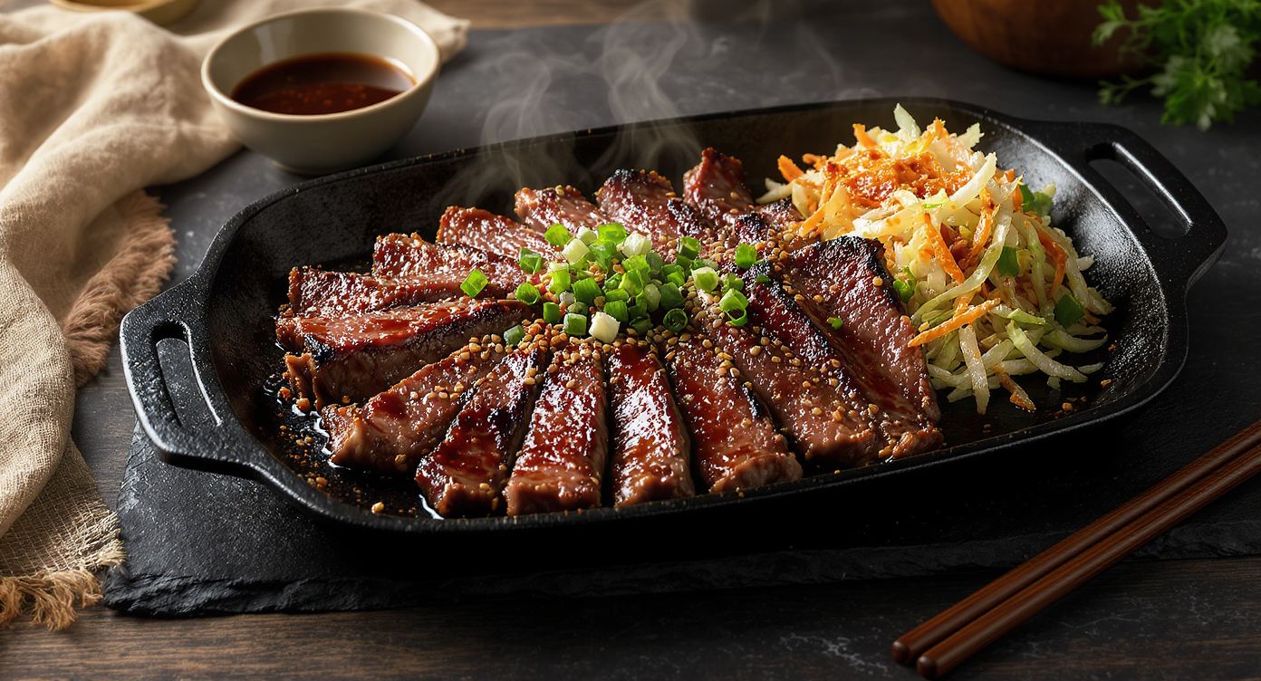 Korean Beef Bulgogi Skillet with Kimchi Slaw