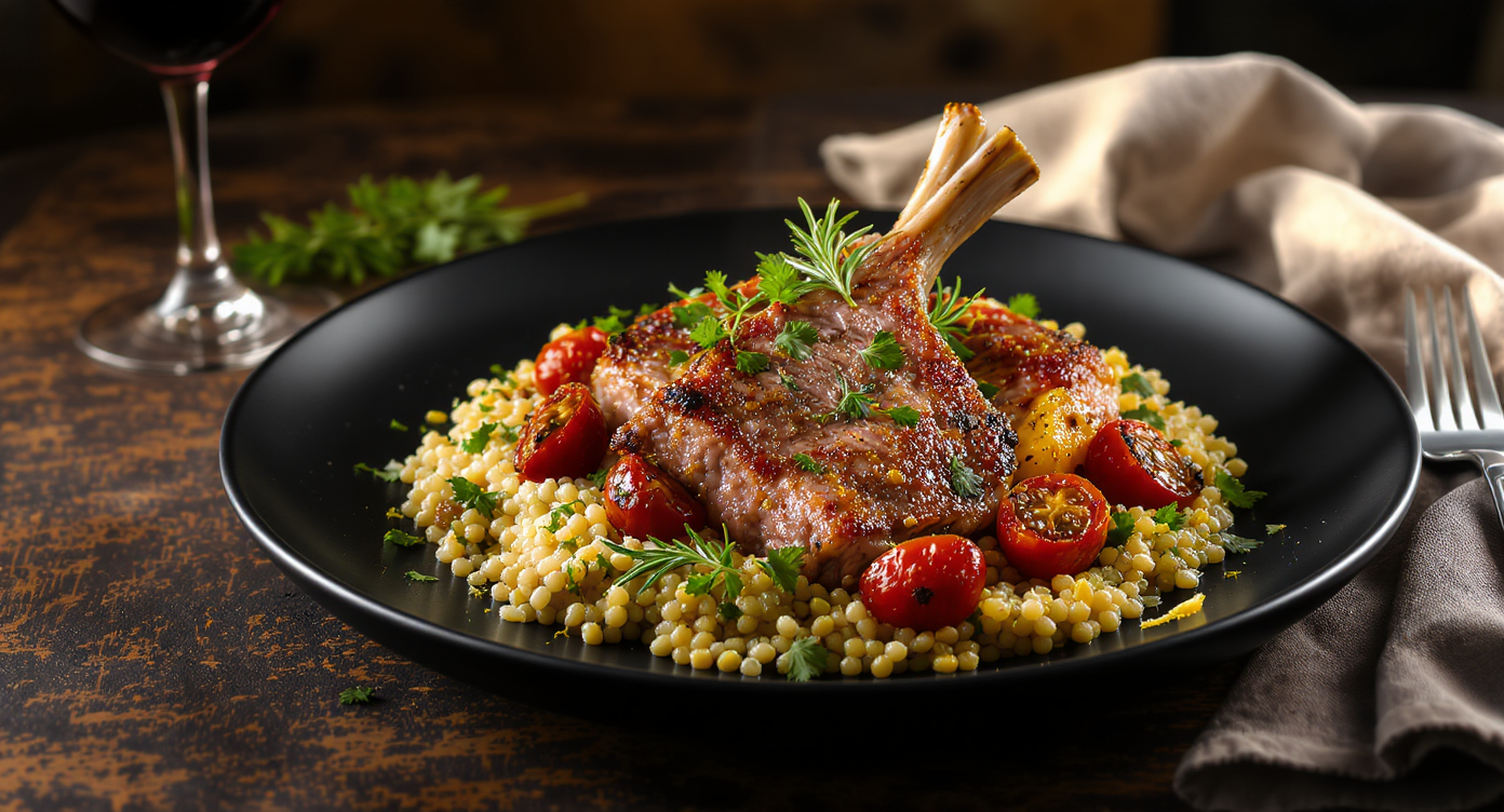 Roasted Lamb Chops with Herbed Farro and Charred Cherry Tomatoes