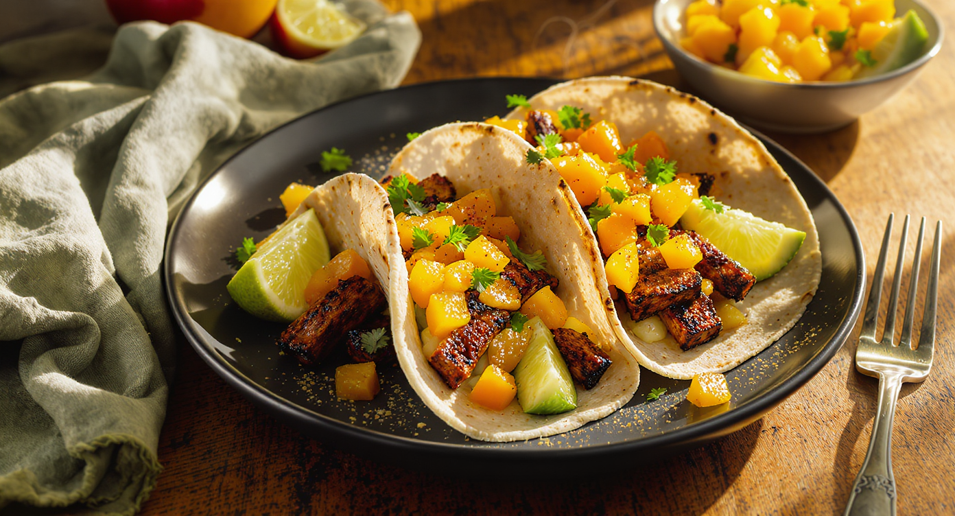 Vegetarian 'Carne Asada' Tacos with Nectarine Salsa