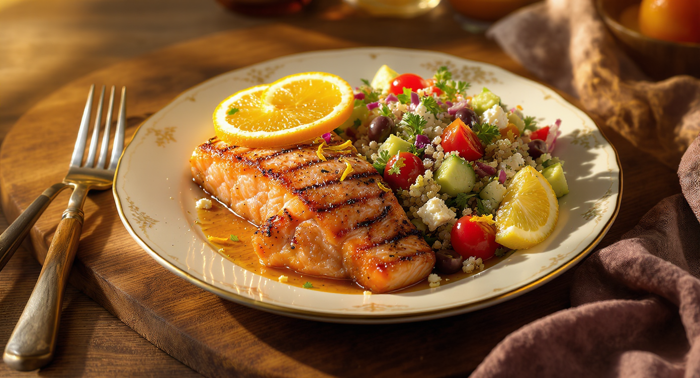 California Summer Citrus Grilled Salmon with Confetti Quinoa Salad