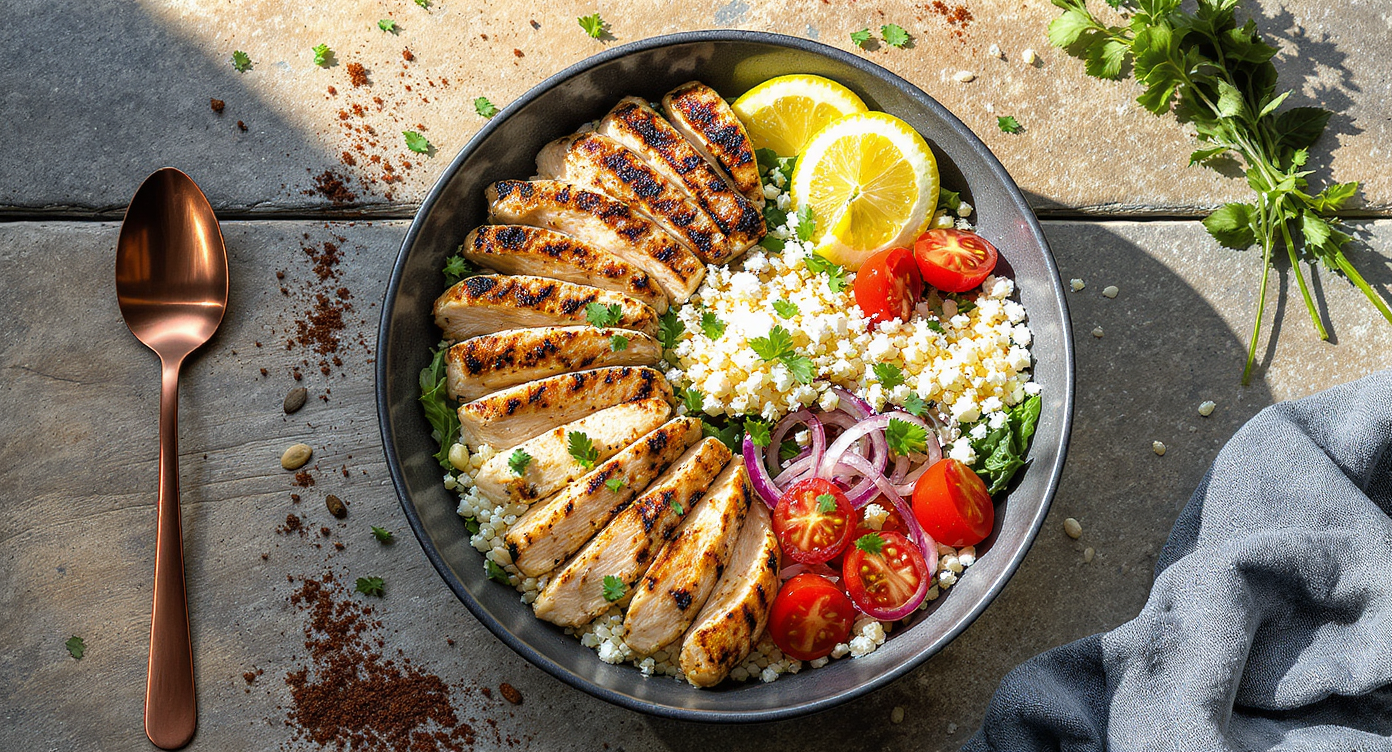 Lemony Grilled Chicken & Artichoke Power Bowls