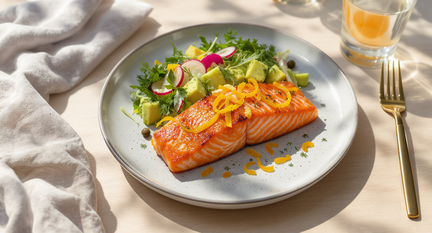California Citrus-Seared Salmon with Avocado Fennel Salad (Keto, Pescatarian)