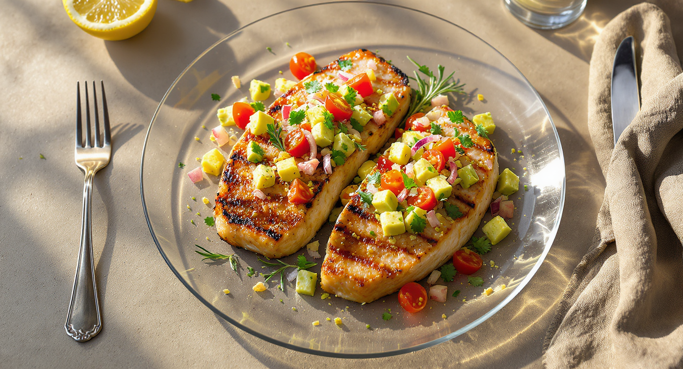 Scandalous Citrus & Herb Grilled Swordfish with Avocado Salsa