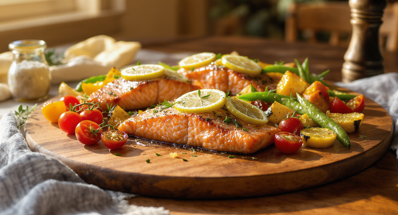 Lemon-Herb Sheet Pan Salmon with Roasted Summer Vegetables