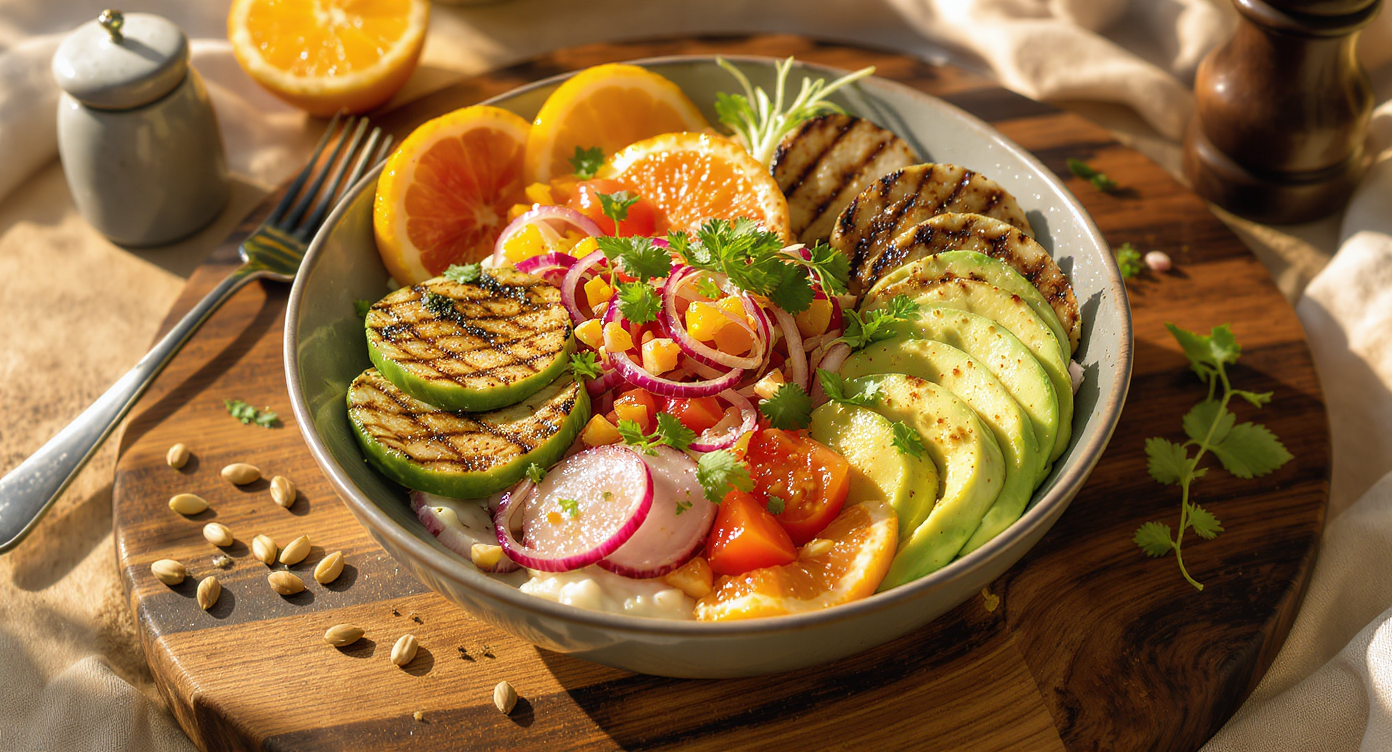 Viral Sunset Bowl with Grilled Avocado, Citrus “Scandal” Salsa & Charred Hearts of Palm