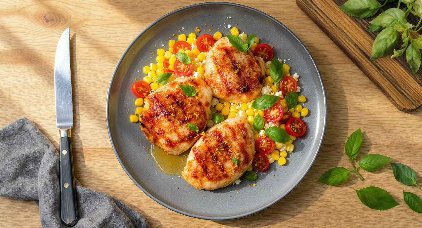 Awkward Encounter Citrus-Glazed Chicken with Charred Corn Salad