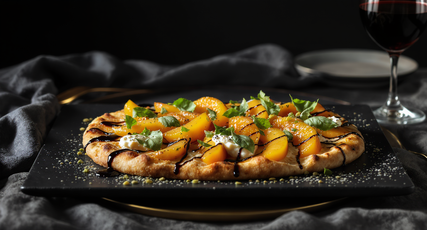 Sweet & Salty Affair: Caramelized Peach and Burrata Flatbread