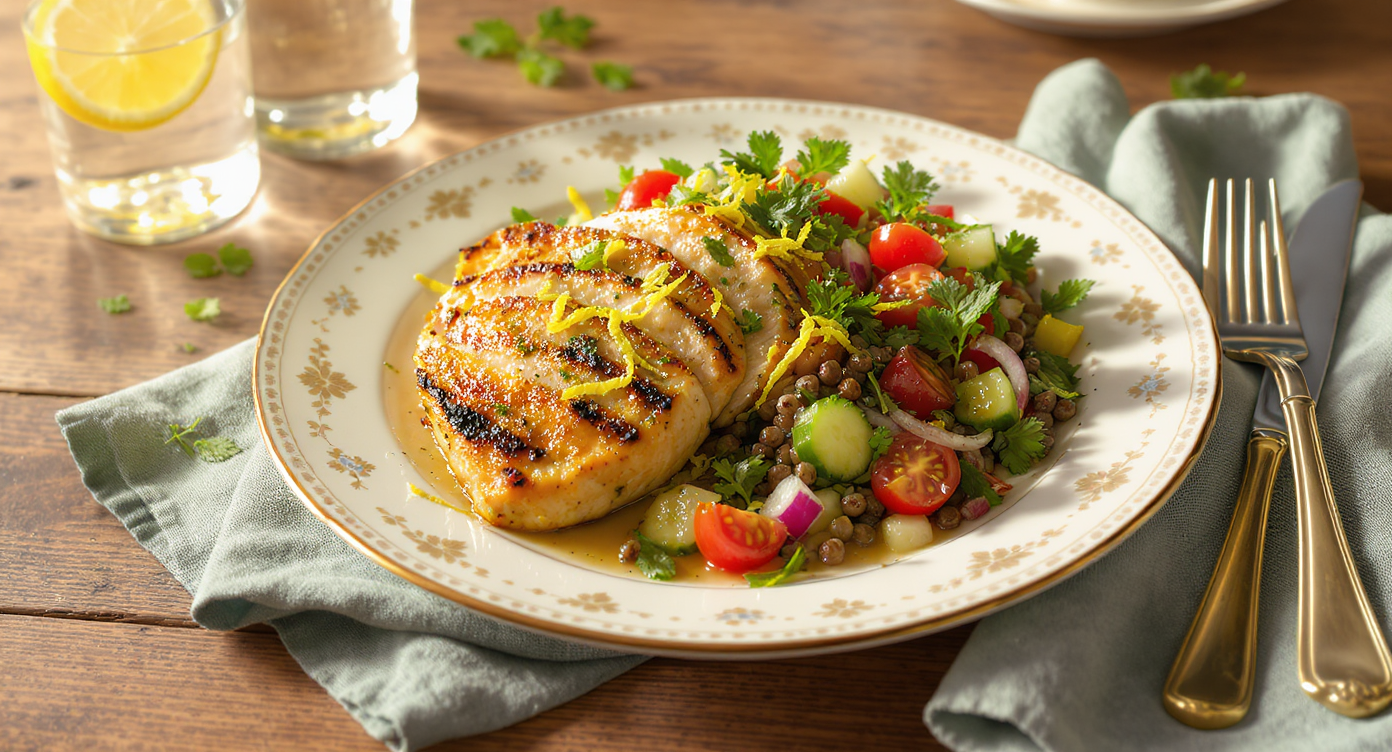 Summery Lemon-Herb Chicken with Lentil Salad