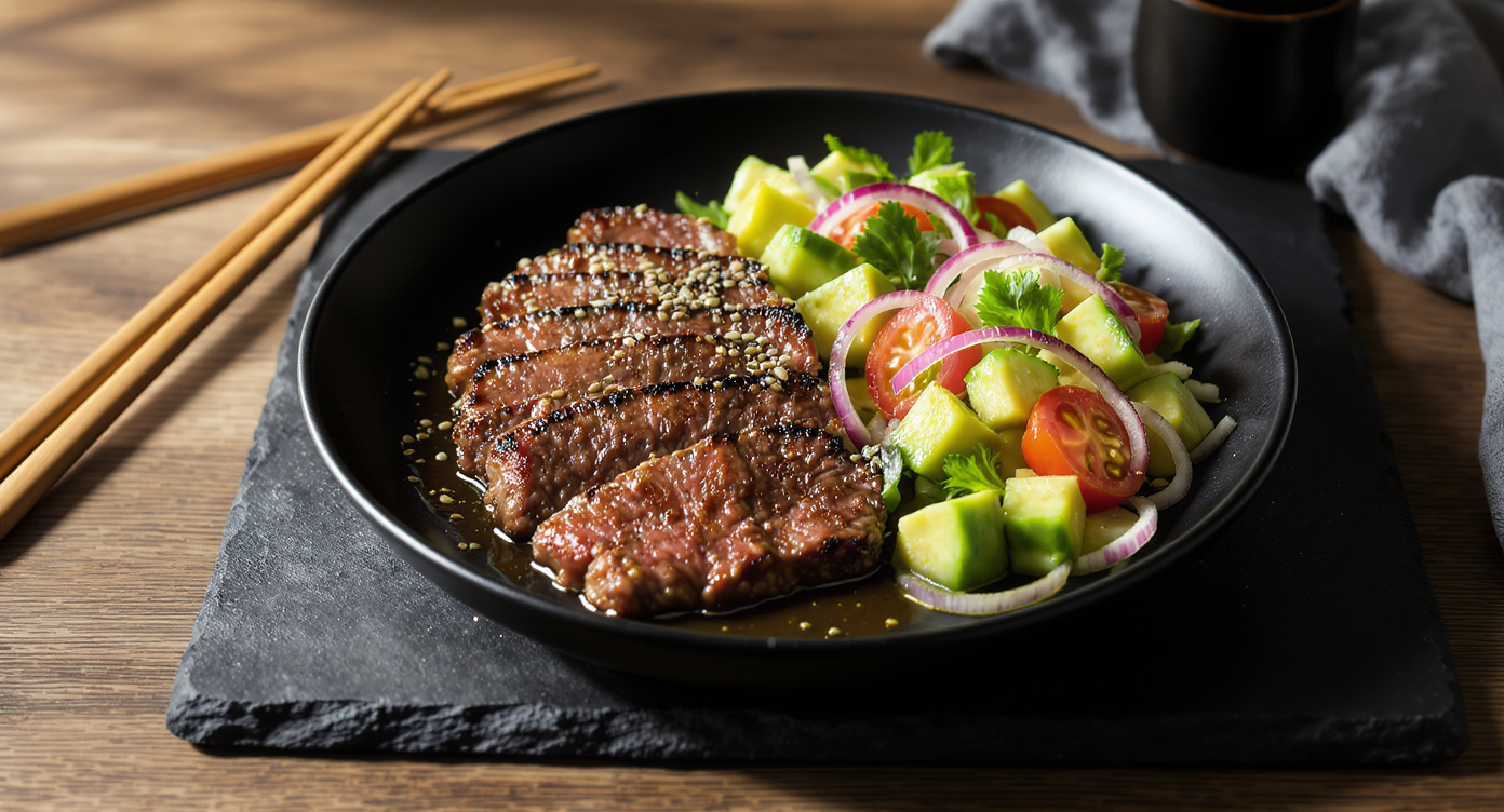 Wok-Hei Grilled Steak & Summer Avocado Salad (Keto, Dairy-Free, Gluten-Free)