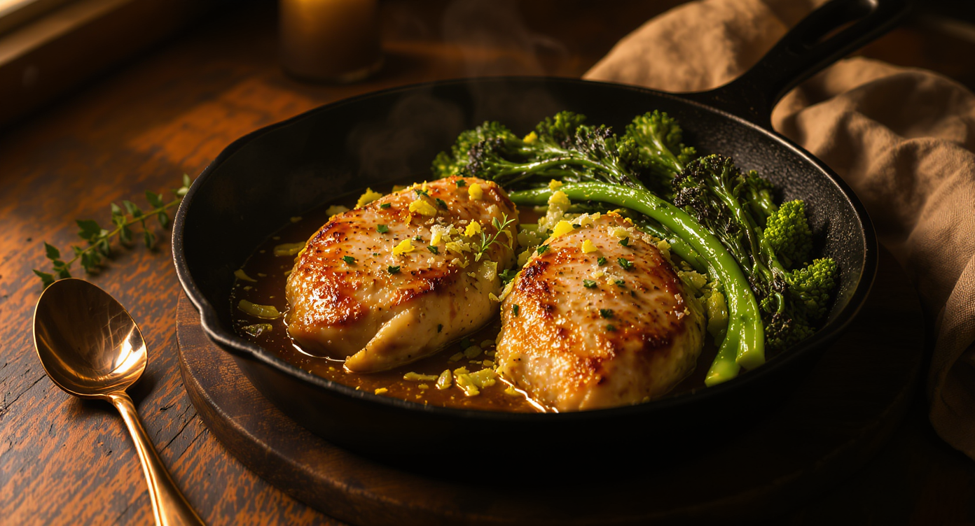 Scandalously Good Lemon-Herb Chicken with Charred Broccolini