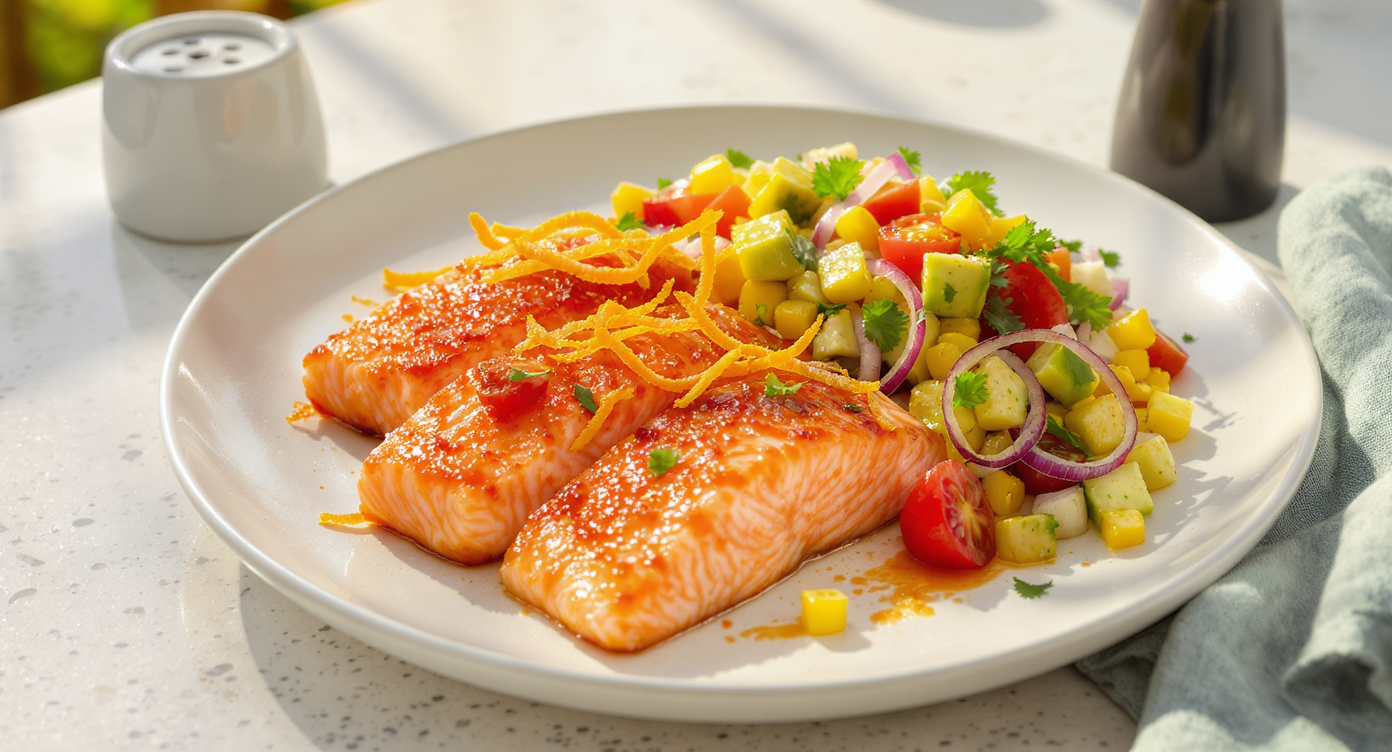 California Citrus-Glazed Salmon with Summer Corn & Avocado Salad