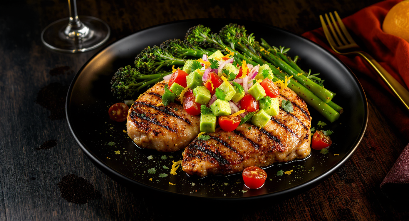 Scandalous Citrus Herb Grilled Chicken with Charred Broccolini & Avocado Salsa