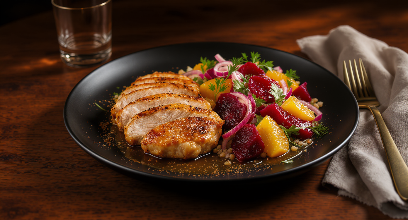 “Kiss Cam” Sheet Pan Chicken with Blushing Beet & Citrus Salad