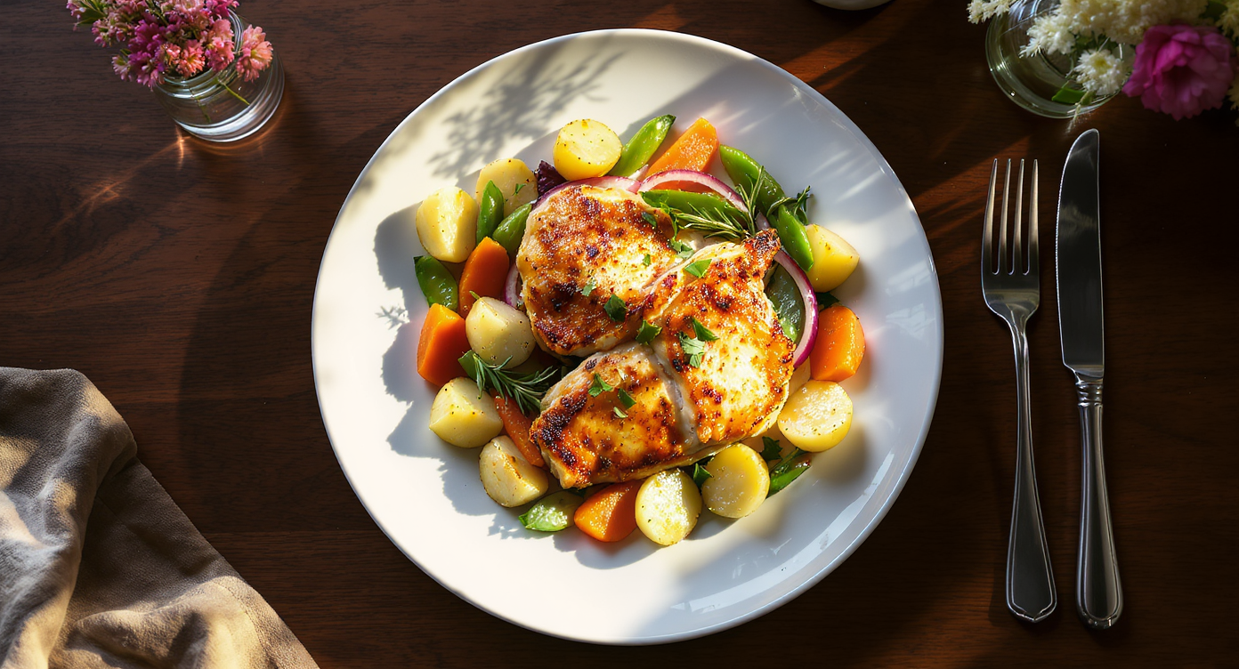 Rainy Day Oregon Herb-Roasted Chicken Thighs with Spring Vegetables