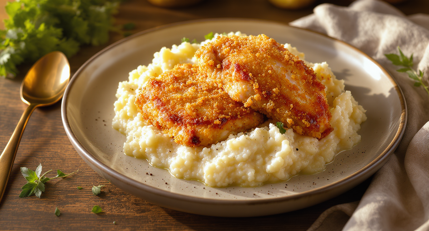 Keto Crispy Chicken with Garlic Butter Smashed Cauliflower