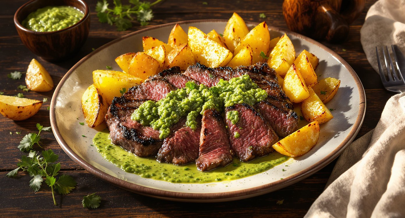 Argentinian Grilled Steak with Chimichurri Potatoes