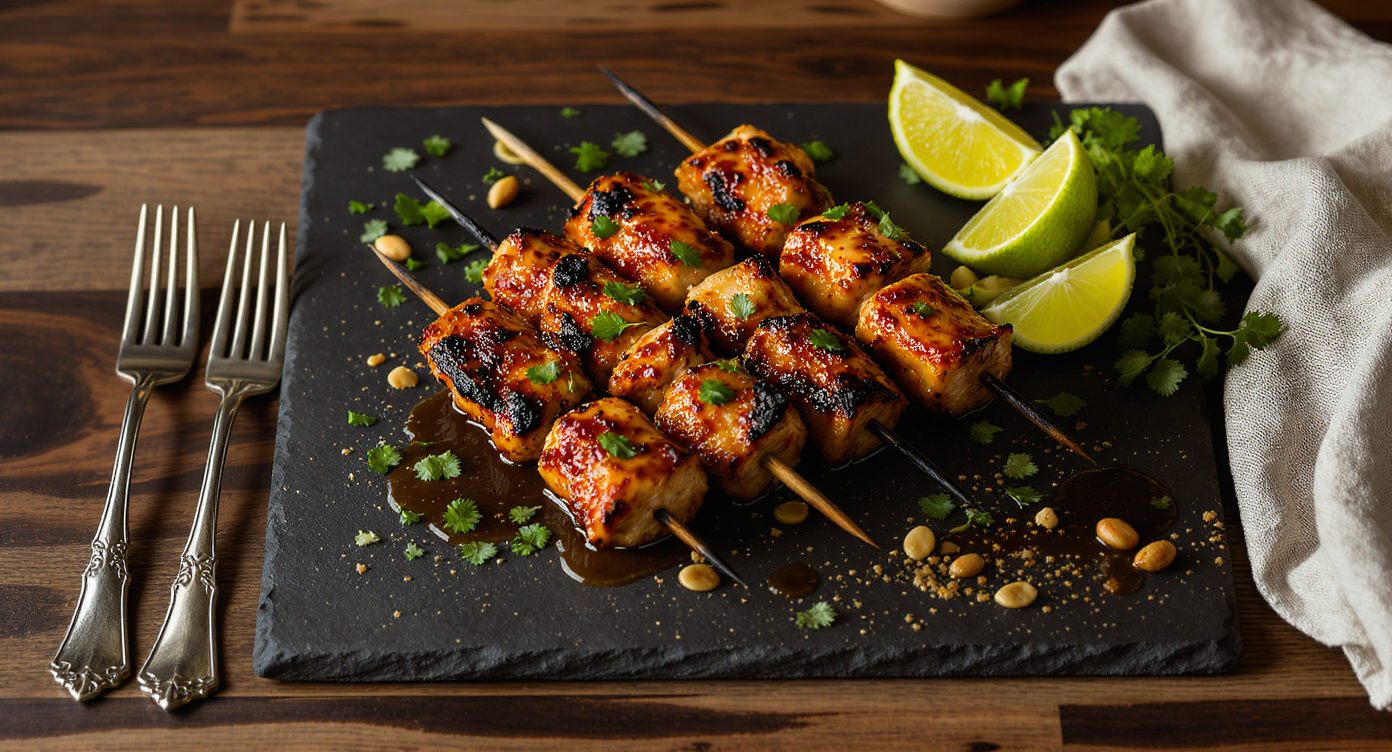 Charred Thai-Inspired Peanut Butter Chicken Skewers