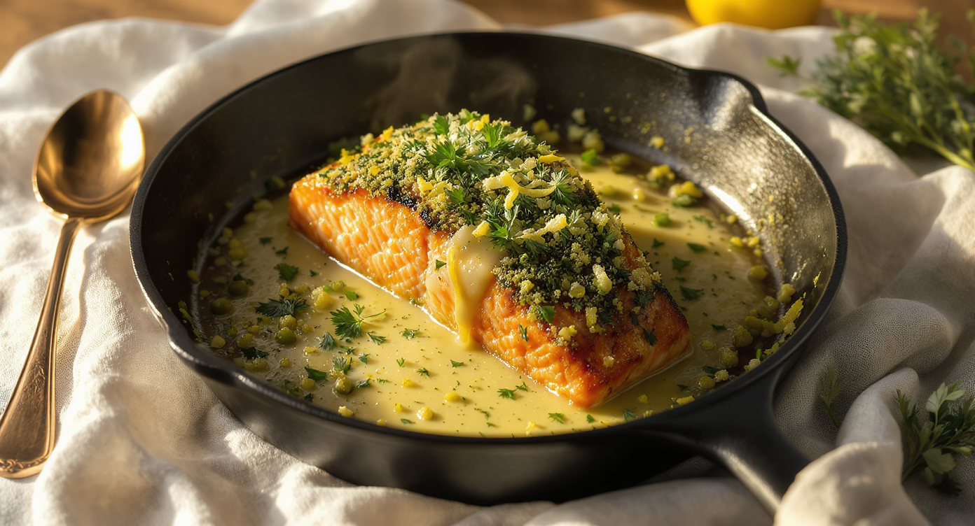 Herb-Crusted Salmon with Lemon Caper Sauce
