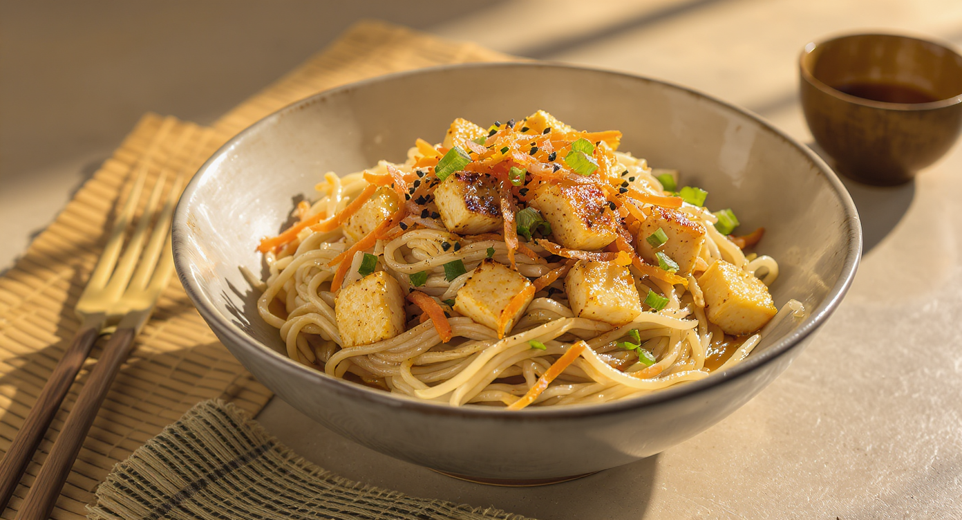 Japanese Cold Soba Noodle Salad with Seared Tofu