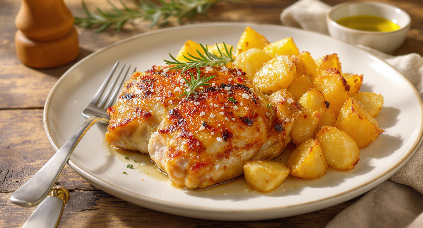 Rosemary Roasted Chicken Thigh & Crispy Potatoes for One