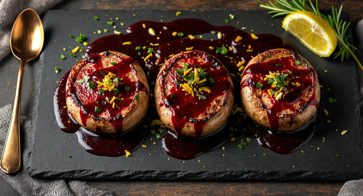 Filet Mignon-Inspired King Oyster Mushroom Steaks with Red Wine Shallot Reduction
