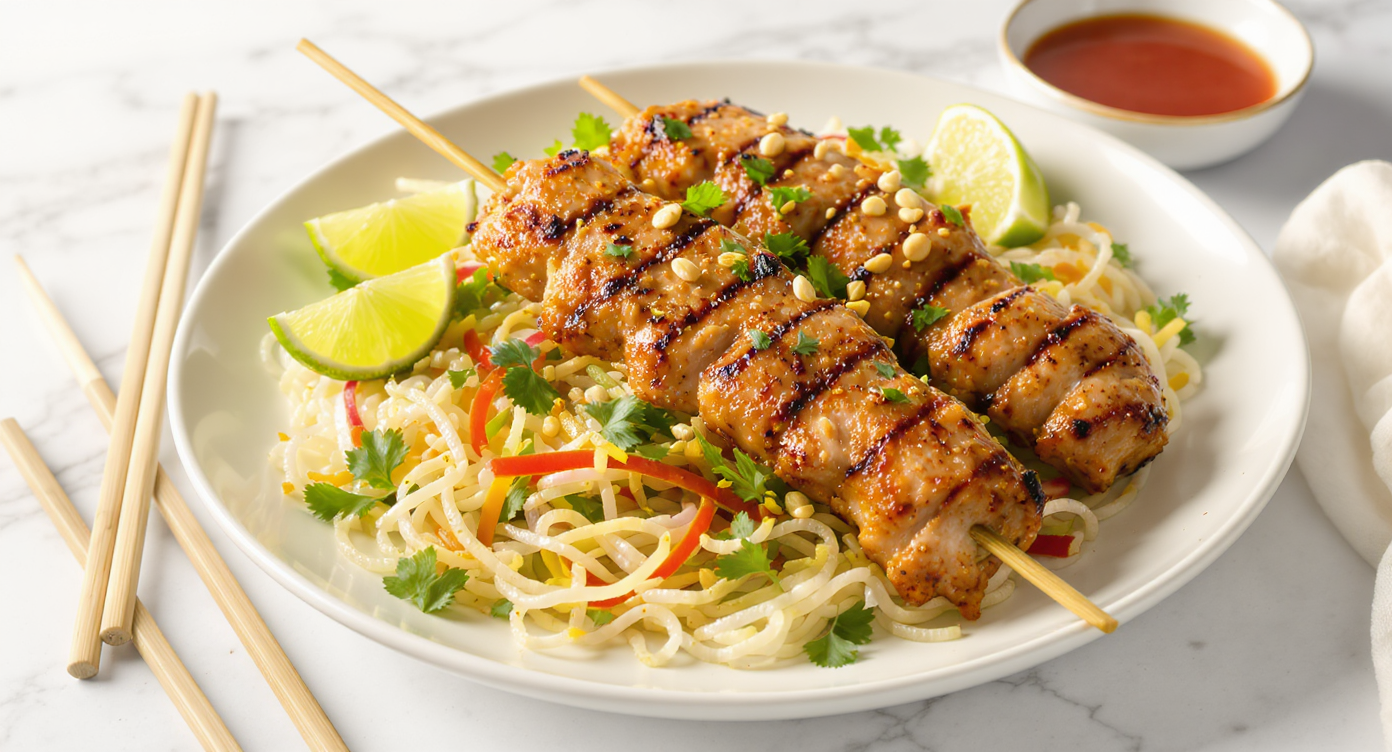Vietnamese Lemongrass Chicken Skewers with Rice Noodle Salad