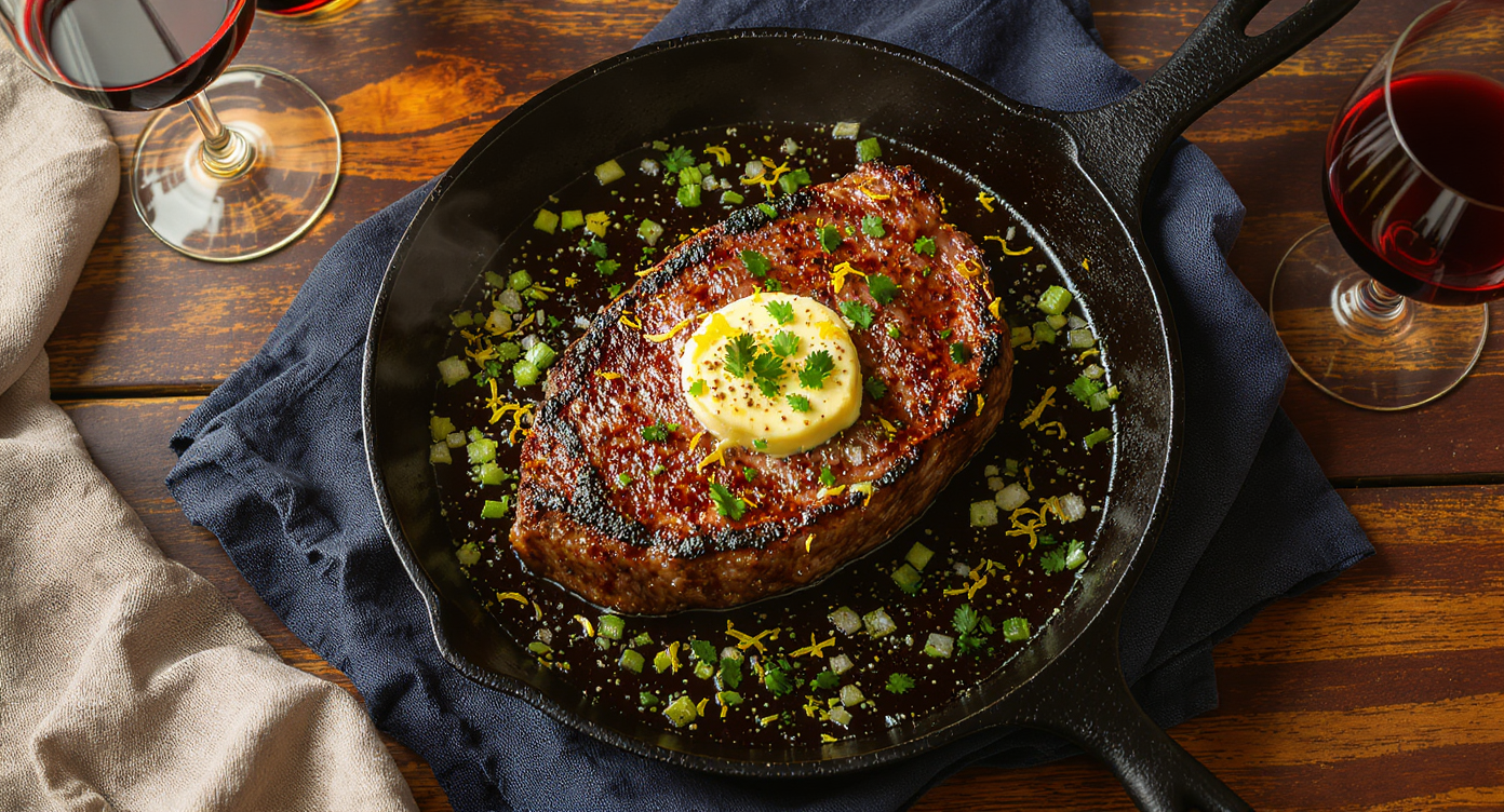 Reverse-Seared Steak with Charred Scallion Butter