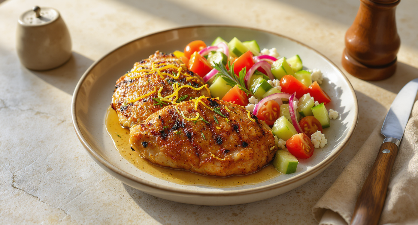 Texas Citrus-Herb Grilled Chicken with Cool Cucumber-Tomato Salad