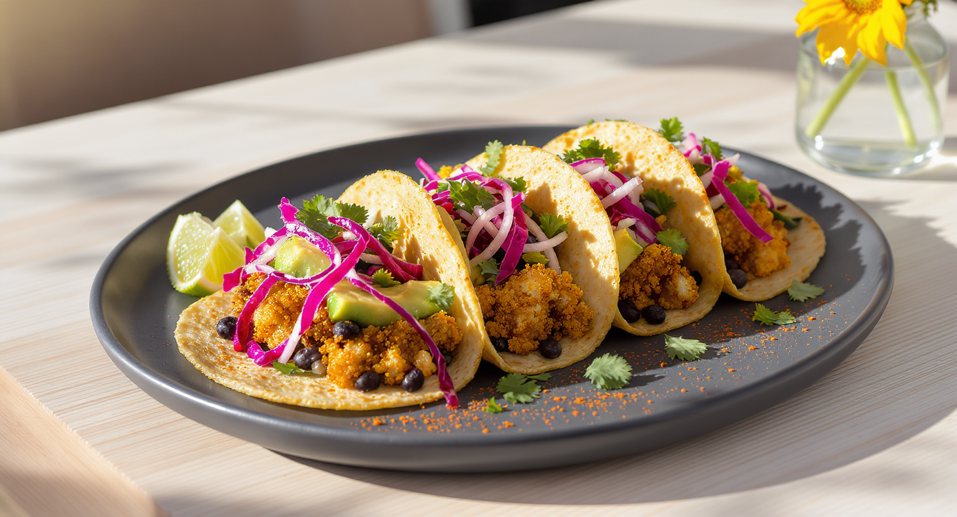Crispy Cauliflower & Black Bean Flat Top Tacos