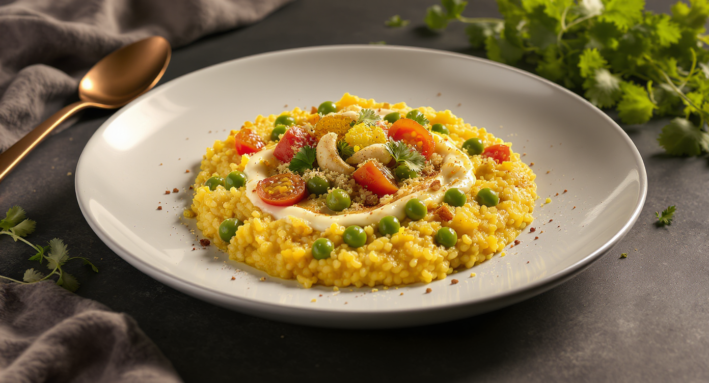 Indian-Italian Curry Risotto with Spiced Cashew Crunch