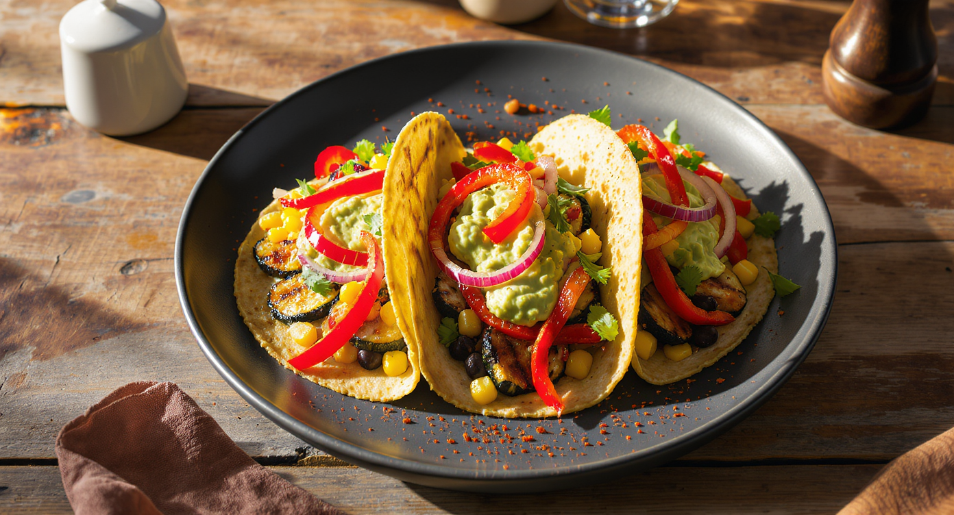 California Grilled Veggie Tacos with Avocado-Lime Crema