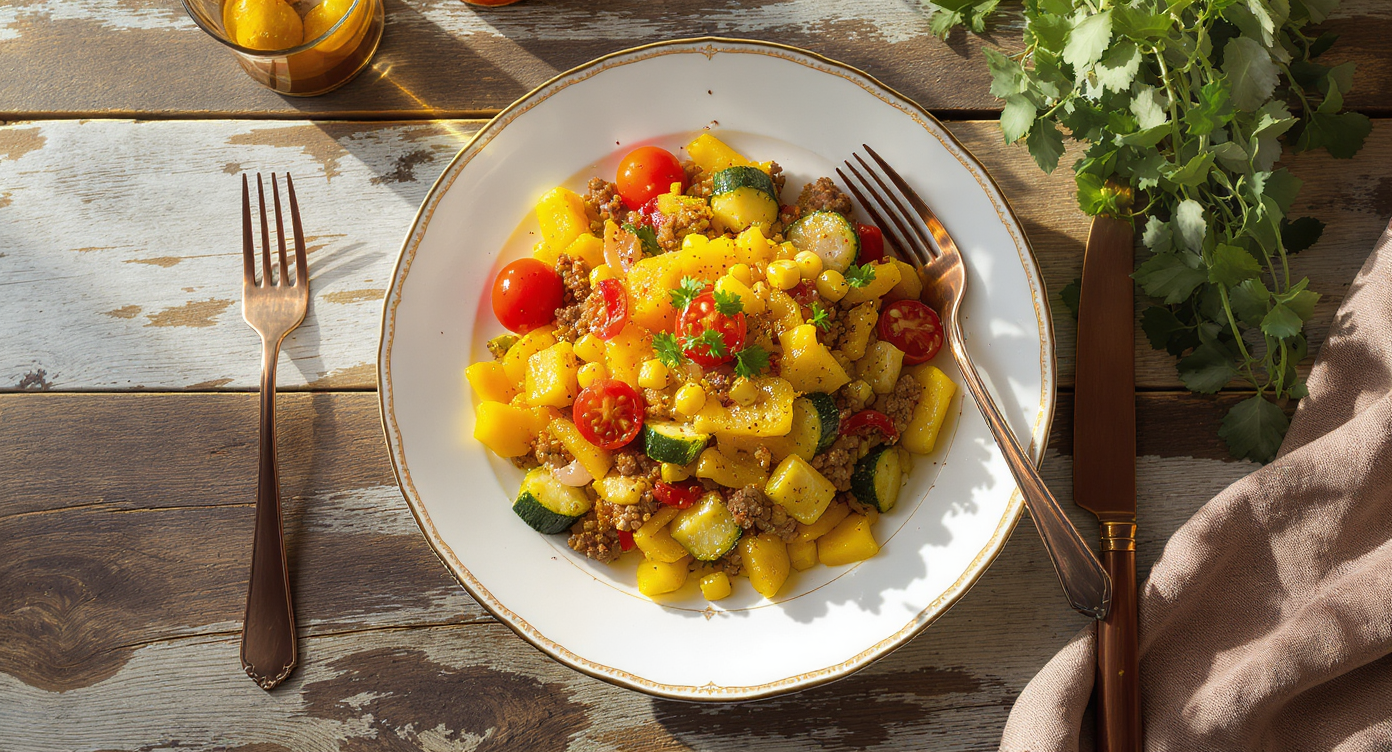 California-Style Ground Beef Skillet with Summer Vegetables