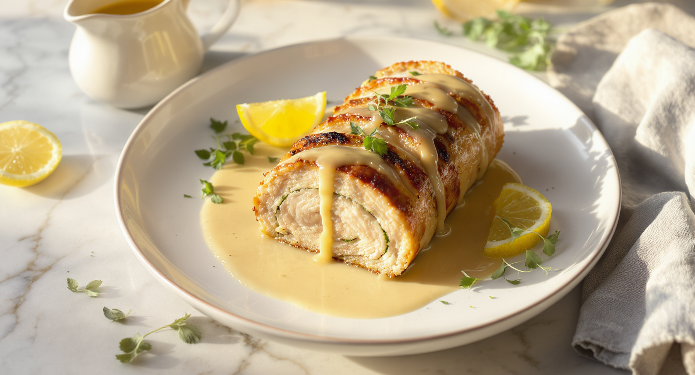 30-Minute Herbed Chicken Roulade with Lemon Cream Sauce