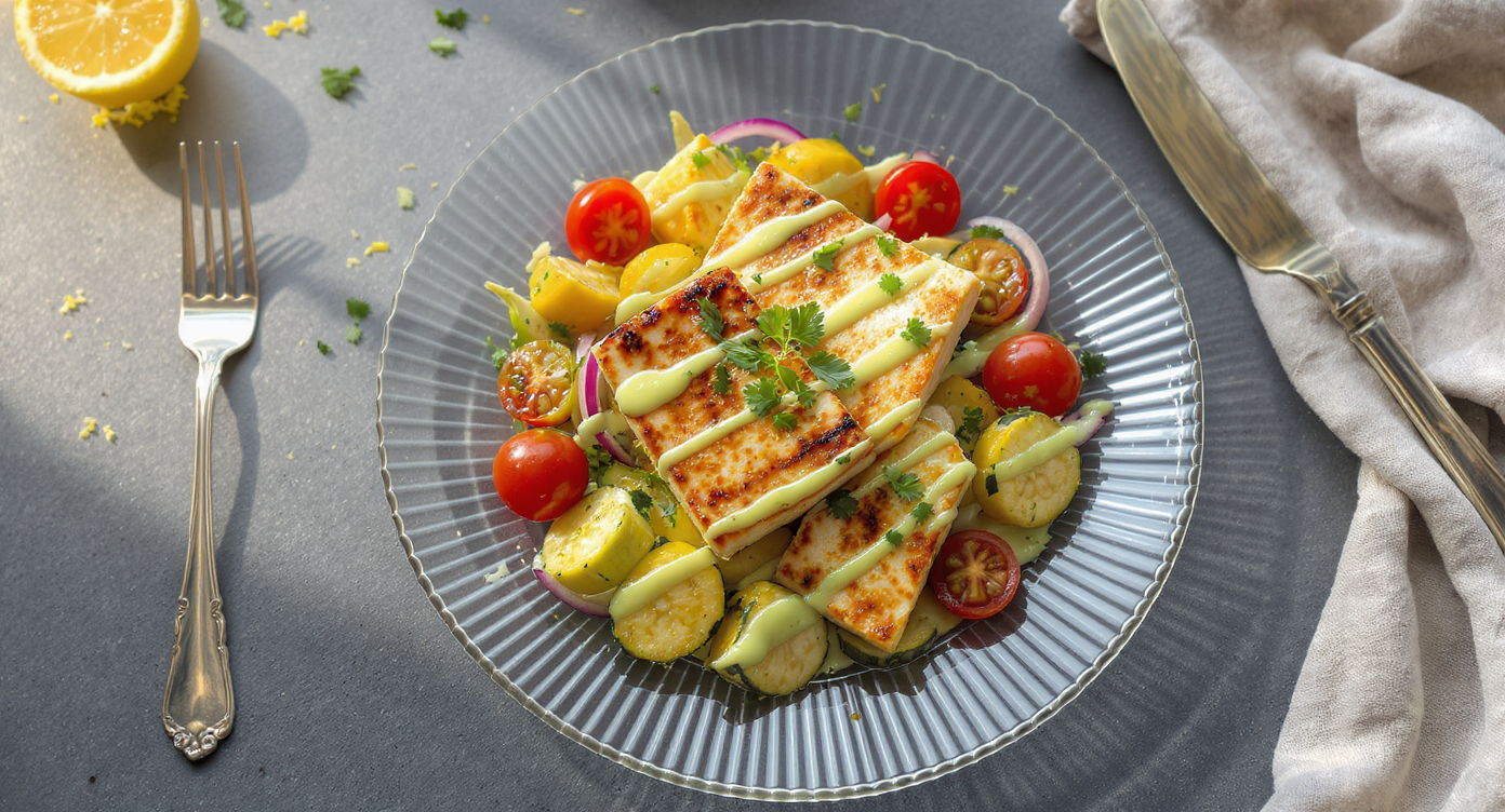 Keto Summer Vegetable Halloumi Skillet with Lemon-Herb Drizzle