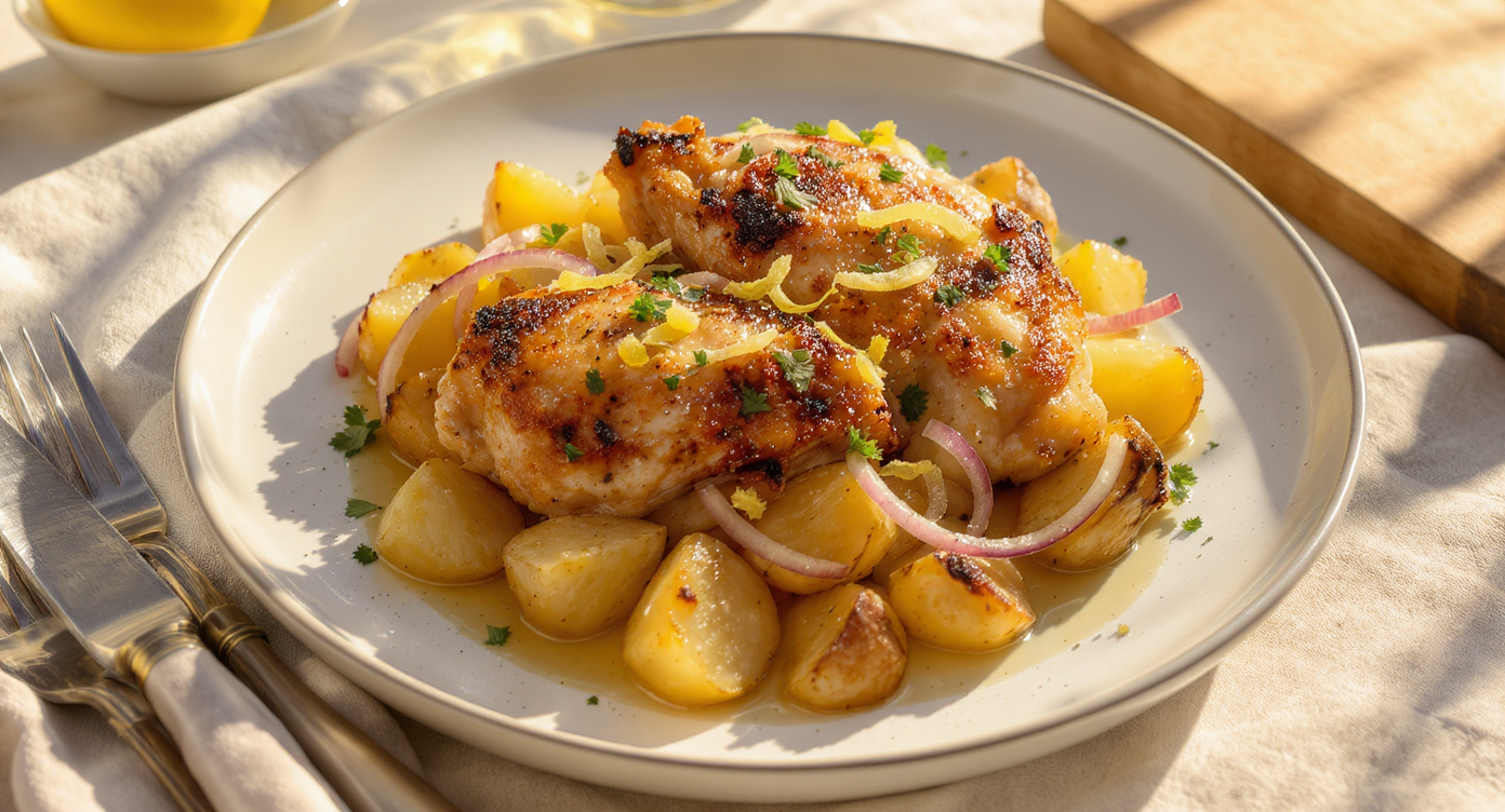 Sunny Lemon-Herb Roast Chicken Thighs with Crispy Potatoes