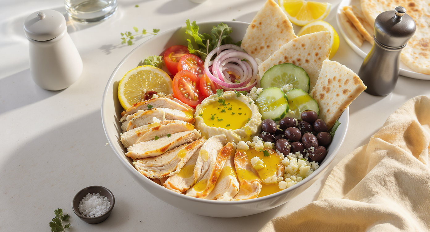 Mediterranean Chicken Pita Lunch Bowls