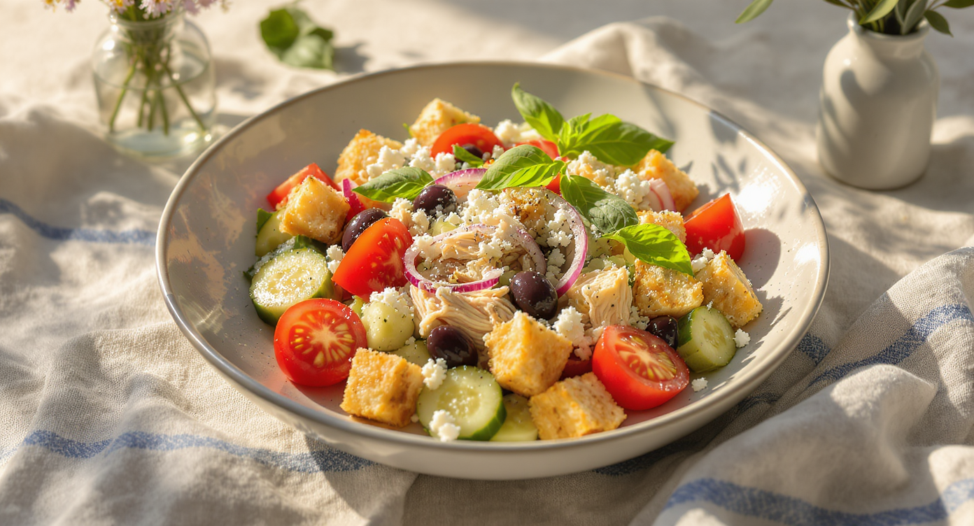 Mediterranean Chicken Panzanella Salad