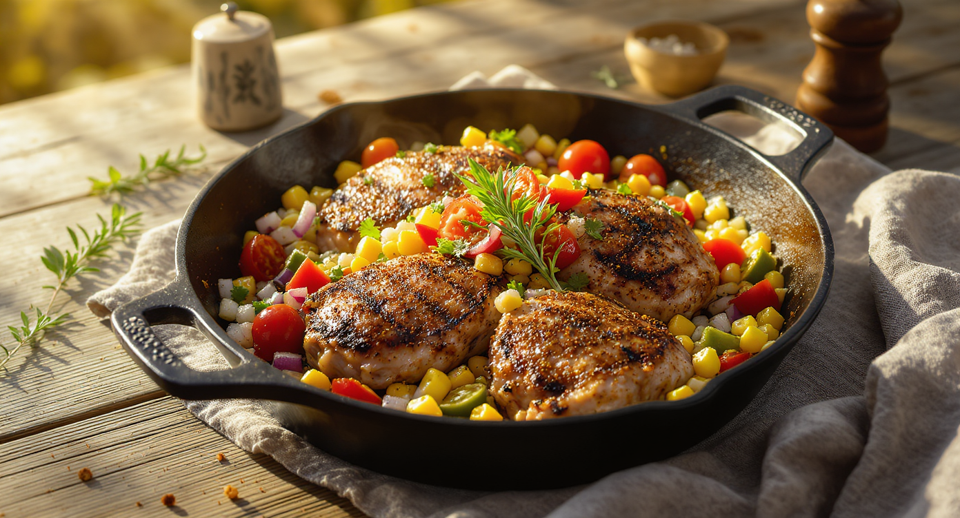 Texas Summer Grilled Chicken Thighs with Lemon, Rosemary & Corn Salsa