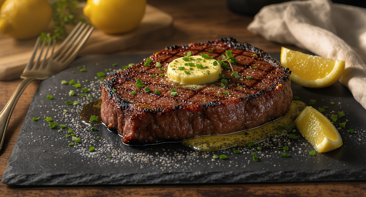 Reverse-Seared Grilled Steak with Herbed Butter