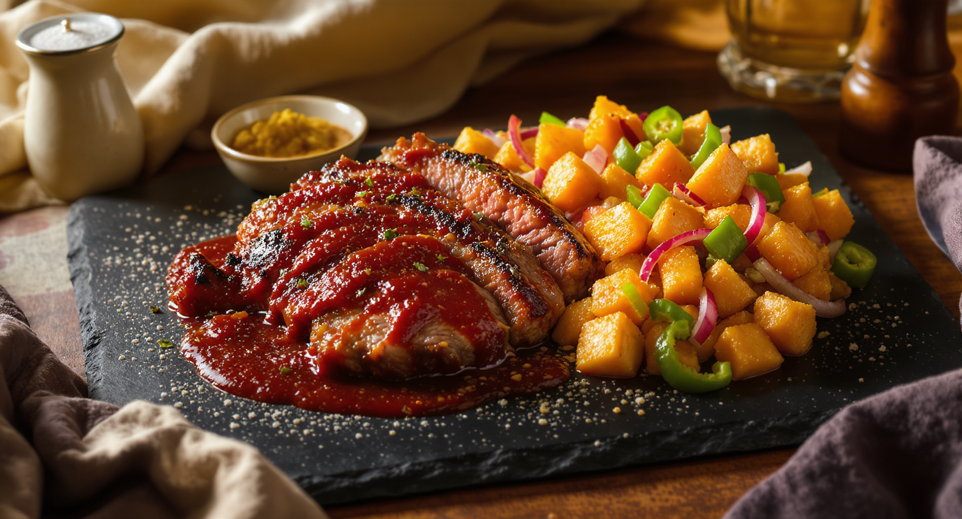 Guajillo Salsa Pork Tenderloin with Roasted Sweet Potato Hash