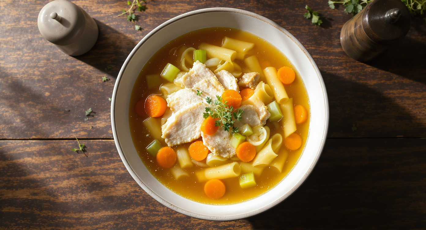 Classic Chicken Noodle Soup with Brined Chicken