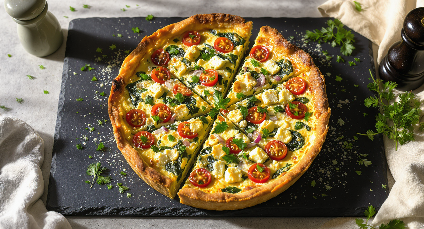 High-Protein Mediterranean Quiche with Spinach, Feta & Chicken