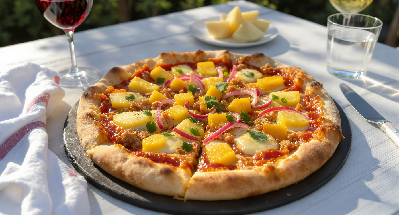 Instant Pot Miso Garlic Pulled Pork Pizza with Pineapple, Red Onion & BBQ Duo Cheeses