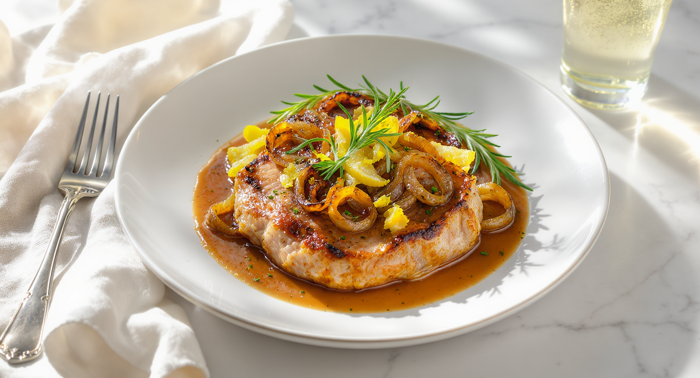 Rosemary-Lemon Pork Chops with Sautéed Shallots & Herb Pan Sauce