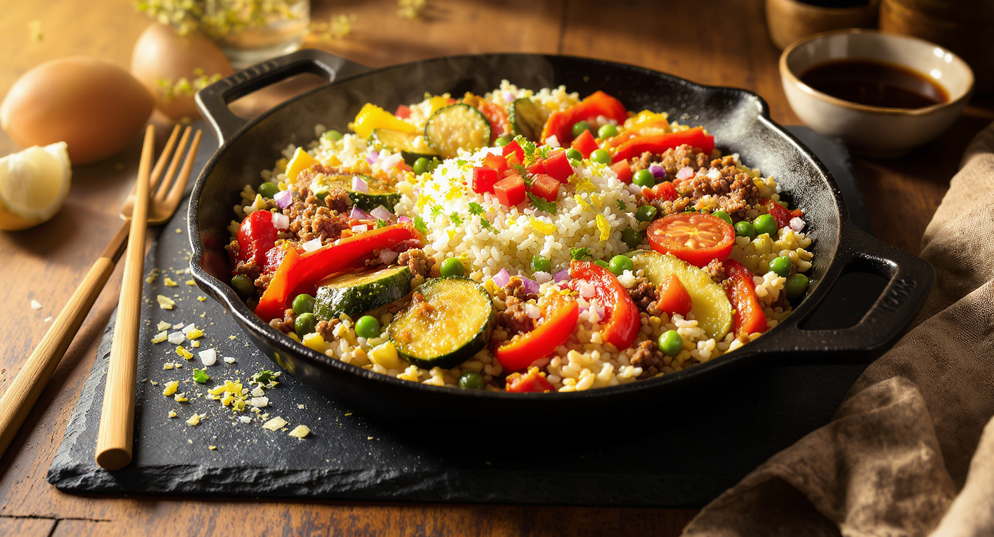 Mediterranean Beef & Vegetable Rice Skillet