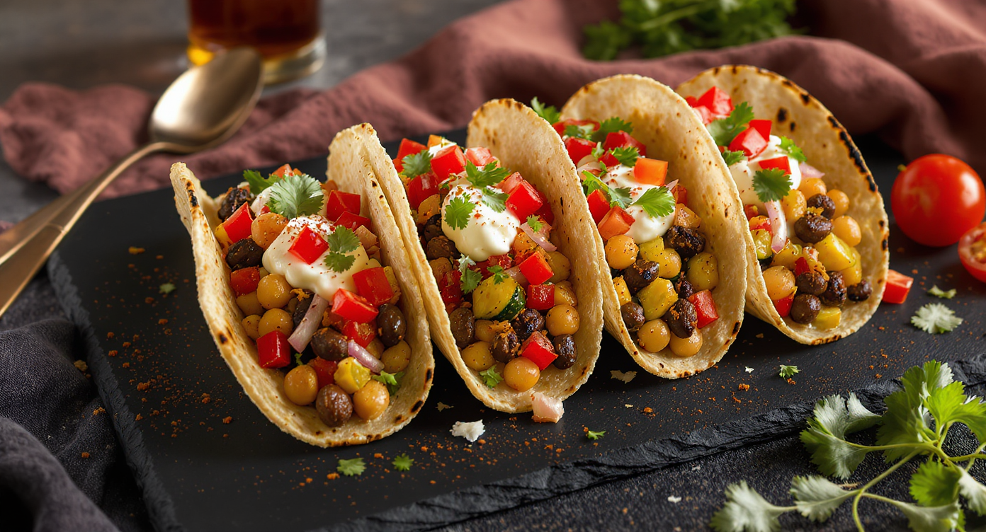 High Protein Roasted Bean & Veggie Tacos