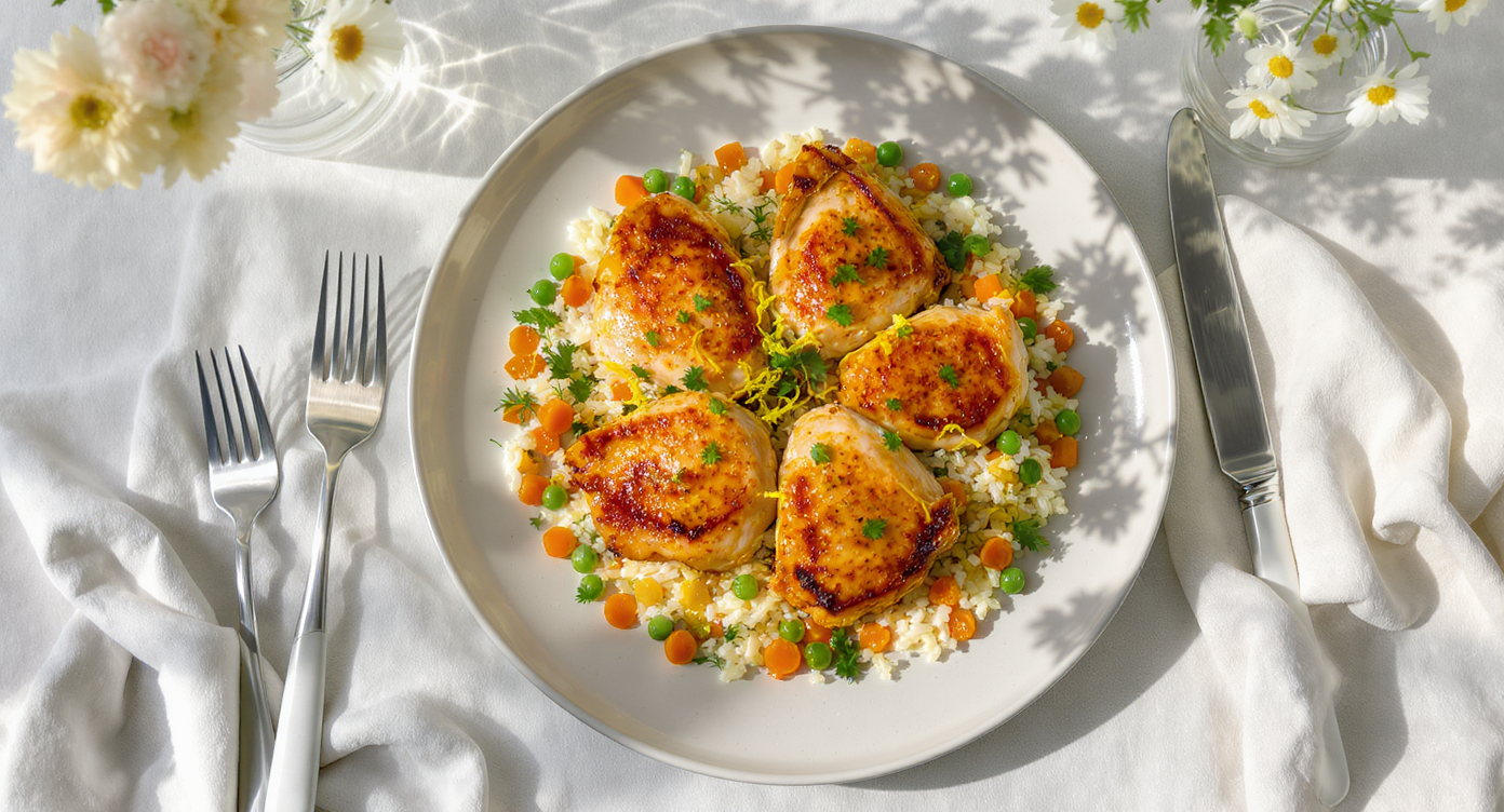 Juicy Brined Chicken Thighs with Herbed Rice Pilaf