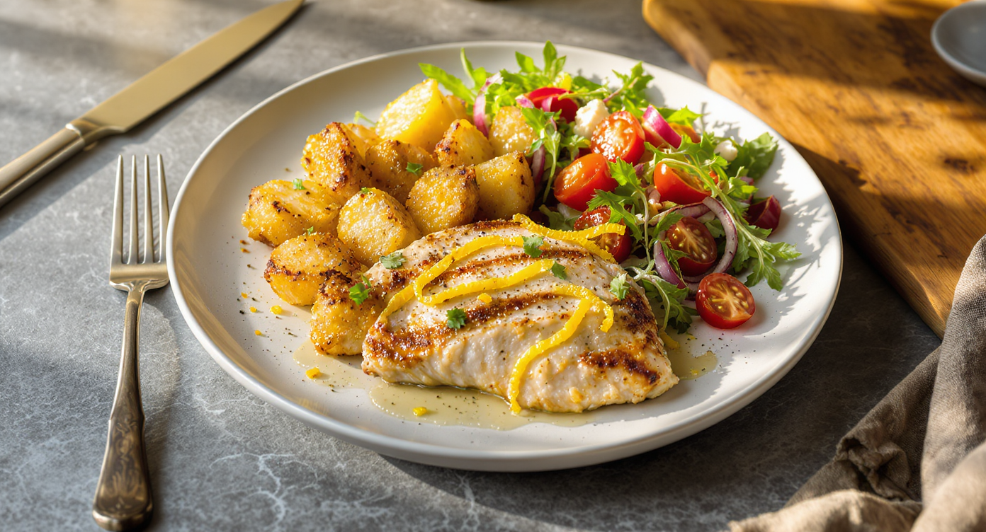 Lemon Herb Chicken with Crispy Potatoes & Summer Salad